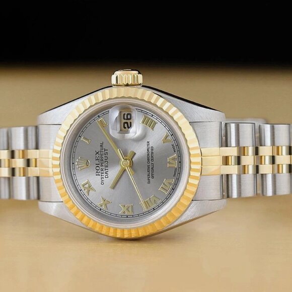 ROLEX TWO TONE DATEJUST GOLD 18KT ROMAN DIAL WATCH